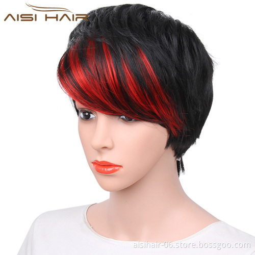 For Women Synthetic Short Style The Best Selling Straight Pixie Cut Wigs Hair With Red Bangs Wig Heat Resistant Fiber